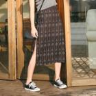 Slit Printed Midi Fitted Skirt As Shown In Figure - One Size