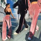 Band-waist Contrast-trim Velvet Pants [no Option Name]