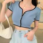 Short-sleeve Cropped Cardigan Airy Blue - One Size