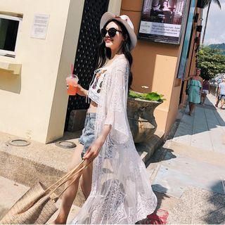 Open Front Maxi Light Jacket White - One Size