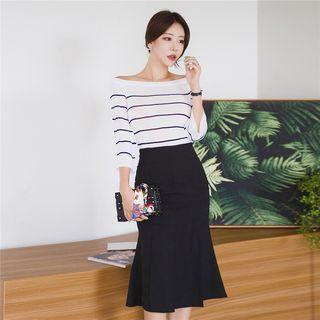 3/4-sleeve Knit Top / Midi Skirt / Set