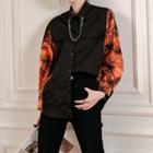 Print Panel Chained Shirt Orange Sleeve - Black - One Size
