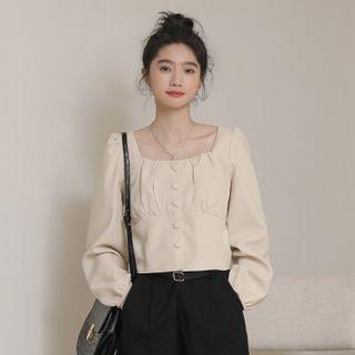 Square-neck Plain Cropped Blouse