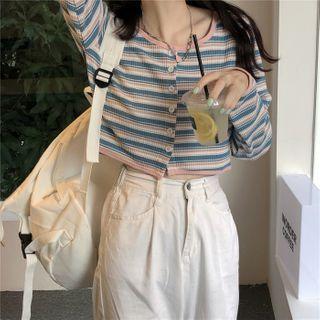 Striped Button Long-sleeve Top As Shown In Figure - One Size