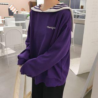 Sailor Collared Embroidered Long-sleeve Pullover