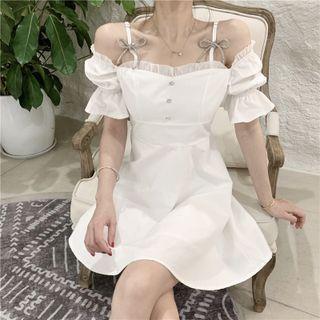 Cold-shoulder Bow Detail Mini A-lin Dress