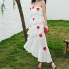 Heart Printed Ruffle Tiered Midi Dress