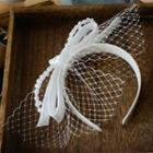 Bow Wedding Headpiece Pearlied White - One Size