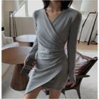 Irregular Hem Long-sleeve Mini Sheath Dress