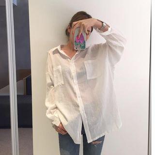 Pocketed Shirt Shirt - White - One Size