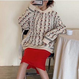 Flower Knit Hooded Top As Shown In Figure - One Size