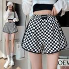 High Waist Checkered A-line Shorts