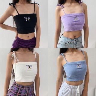 Butterfly-embroidered Crop Camisole