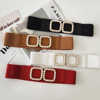 Beaded Square Buckled Elastic Belt