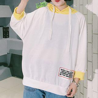 Applique Back Color Panel 3/4 Sleeve Hoodie
