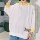 Applique Back Color Panel 3/4 Sleeve Hoodie