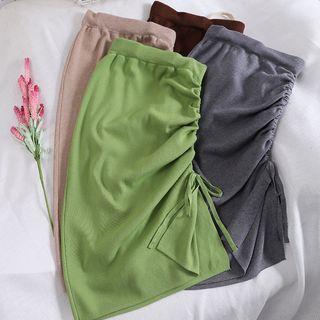 Drawstring Plain Knit Midi Skirt