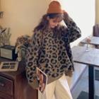 Leopard-print Loose-fit Sweater Khaki - One Size