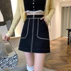 Contrast Trim Zip-up Mini A-line Skirt