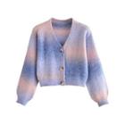 V-neck Cropped Gradient Cardigan Blue & Pink - One Size