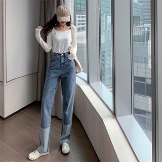 High-waist Panel Straight Leg Jeans