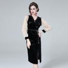 Long-sleeve V-neck Slit Velvet Sheath Dress