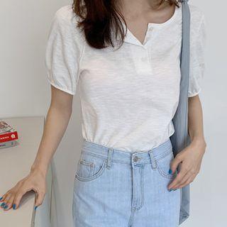 Puff-sleeve Henley Top
