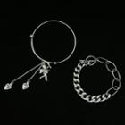 Set: Chunky Chain Bracelet + Alloy Cupid Bangle Set Of 2 - 0577a - Chunky Chain Bracelet & Alloy Cupid Bangle - One Size