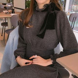 Frilled-neck Wool Blend Dress In 2 Lengths