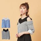 Cold Shoulder Mock Two Piece Striped Top