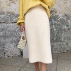 Rib-knit Midi H-line Skirt