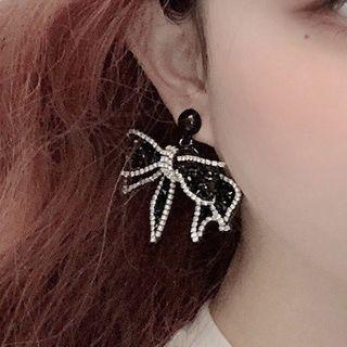 Rhinestone Bow Drop Ear Stud 1 Pair - Black - One Size