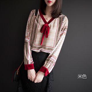 Long-sleeve Tie-neck Chiffon Blouse
