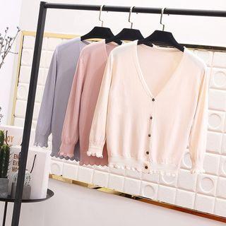 Scallop Trim 3/4-sleeve Cardigan