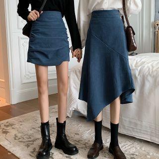 Crinkled Mini A-line Skirt / Slit Midi Skirt