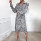 Long-sleeve Leopard Print Midi Shirtdress