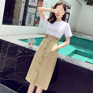 Mock Two Piece Lettering Short-sleeve Midi Dress