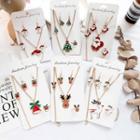 Set: Christmas Alloy Pendant Necklace + Dangle Earring + Ring + Bracelet