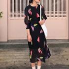 Color Block Print A-line Dress Black - One Size