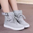 Fabric Buckled Flat Ankle Boots