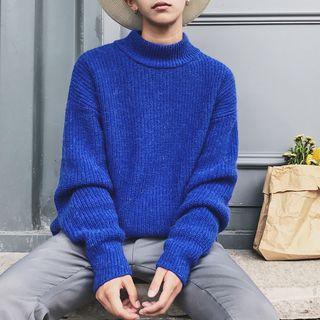 Mock Collar Plain Chunky Sweater