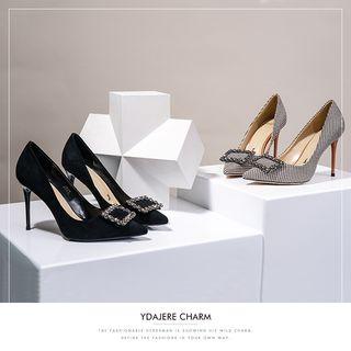 Plain / Houndstooth Embellished Pointy-toe Pumps