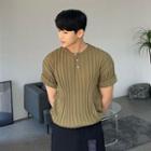 Short-sleeve Henley Ribbed Knit Top