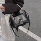 Chain Detail Faux Leather Shoulder Bag Black - One Size
