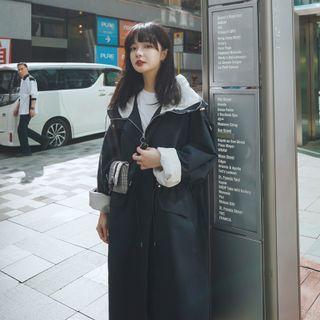 Contrast Lining Hooded Zip Trench Coat