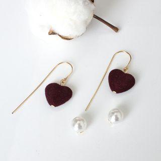 Flocking Heart Faux Pearl Alloy Dangle Earring