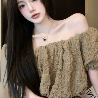 Puff-sleeve Off-shoulder Chiffon Blouse