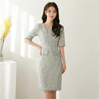 Tall Size Short-sleeve Button-trim Dress