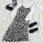 Plain Long-sleeve Shirt / Zebra Print Asymmetric Sleeveless Dress