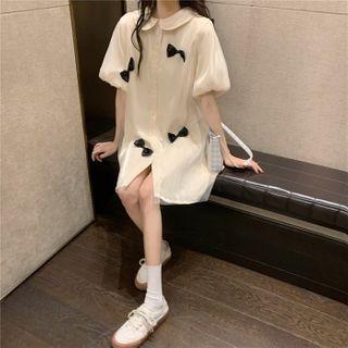 Puff-sleeve Bow-detail Shirt Dress